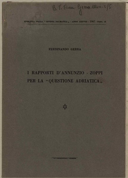 I rapporti D'Annunzio-Zoppi per la "questione adriatica"